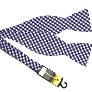 Countess Mara Bow Tie Navy Blue White Gingham Check Men's OS Adjustable